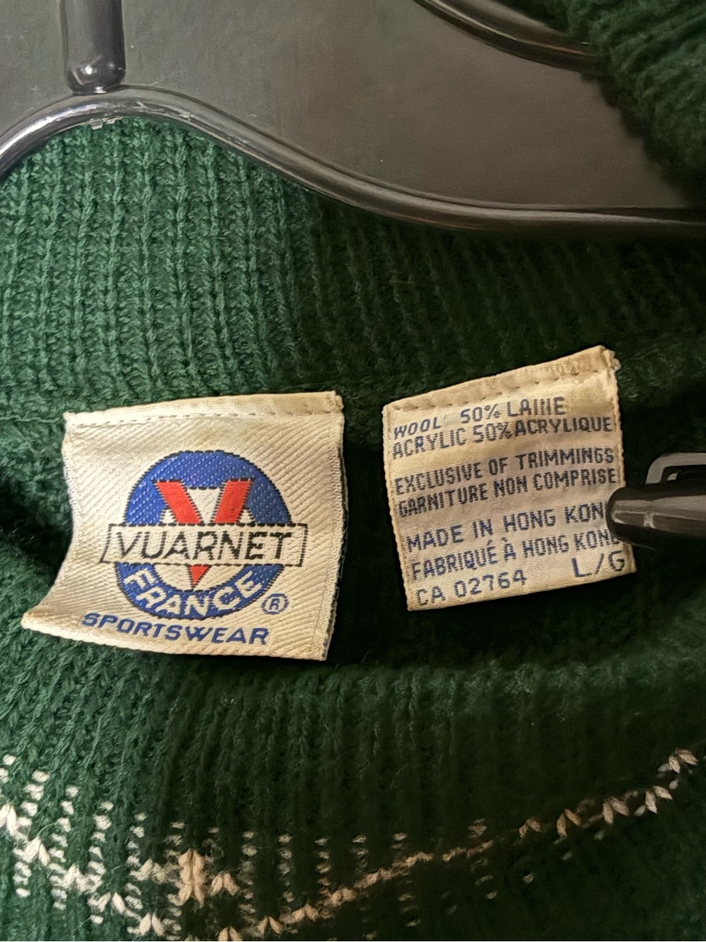 Vintage 80’s Vuarnet France Weekend Green Crewneck Wool Ski Sweater Men’s Large - Picture 4 of 5